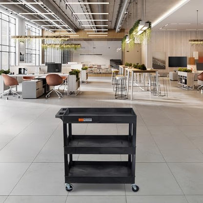 Tubstr 3-Tier Rolling Utility Cart with Wheels | Supports 300 lbs. Total | Heavy-Duty Capacity for Garage Storage, Office Spaces, & Kitchen Use | Durable Tool Cart with Locking Wheels (Black, 32 x 18) - color: Black
