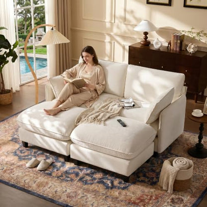 Ihanherry 72" Loveseat Sofa, Cloud Couch with Oversized Large Cushions & Movable Ottoman, Chenille Deep Seat Couch for Living Room, Beige - color: Beige Cream, size: 72'' Loveseat