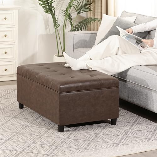 Rectangular Lift Top Storage Ottoman Bench, Faux Leather Storage Bench for Living Room Entryway Bedroom,Espresso - color: Espresso
