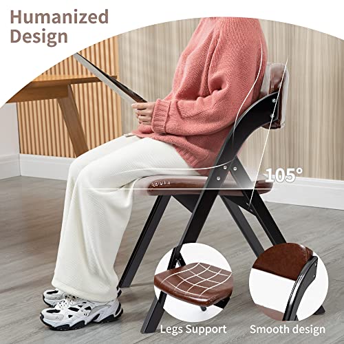 PU Folding Chairs with Padded Seats | Wooden Stackable Foldable Dining Chair Set of 2 Easy to Assemble Extra for Guests Kitchen Office Wedding - color: Black With Pu, size: 2PCS