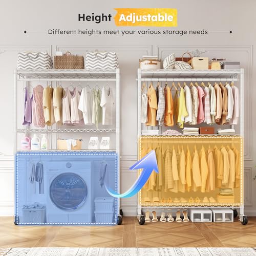 Raybee Heavy Duty Clothes Rack, 45" W Clothing Racks for Hanging Clothes, Clothing Rack with Wheels and Adjustable Feet, Max Load 440LBS, White - color: White