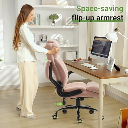 Office Chair, Big and Tall Executive Chair with Air-Lumbar Support, Breathable Desk Computer Chair with Adjustable Flip-up Armrests, Wide Cushion Seat Swivel Home Office Chair - color: Lightpink
