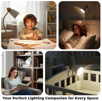 Desk lamp Eye-Caring Table Lamps, 360°Rotation Gooseneck Clip on Lamp Reading Light, Portable Reading Book Light, Clamp Light, Study Desk Lamps for Bedroom and Office Home Lighting (Black and White) - color: White and Gold