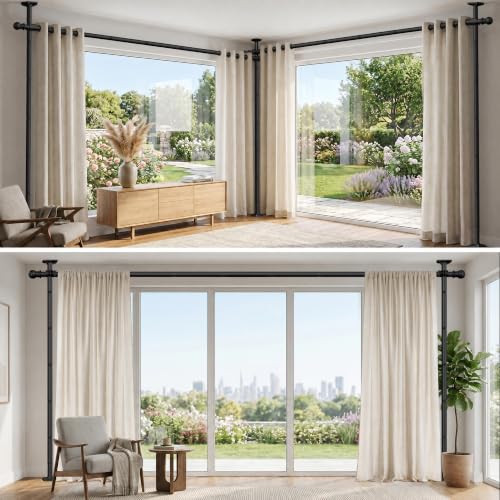 AKTOP Extra Long Room Divider Curtain Rod, No Drill Tension Rod, Black | Adjustable 3.5-11ft(H) x 42-233"(W), Heavy Duty Floor-to-Ceiling Design for Stability, Damage-Free Setup, Large Space Privacy - color: Black