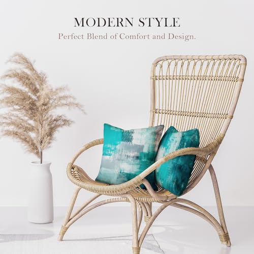 Teal Abstract Throw Pillow Covers 16x16 Set of 4 | Turquoise & Grey modern‑art cushion covers, aesthetic accent pillowcases for sofa, bedroom and chair - color: Teals & Turquoise, size: 16" x 16" (Pack of 4)