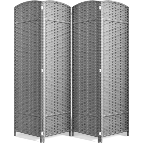 Sorbus 4 Panel Room Divider 6 ft. Tall - Privacy Screen, Extra Wide Double Hinged Panels, Mesh Hand-Woven Design, Partition Room Dividers and Folding Privacy Screens, Wall Divider for Room Separation - color: Light Gray, size: 4 Panel