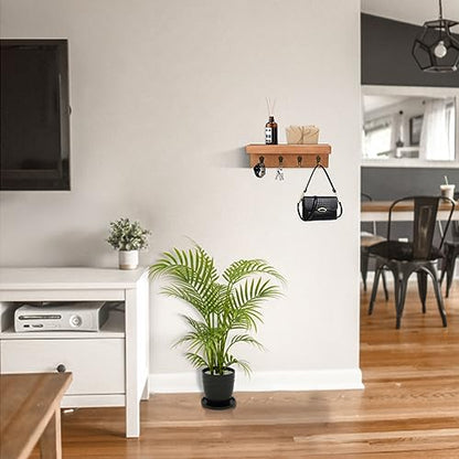 HRONRAD Rustic Key Holder for Wall, Farmhouse Wall Shelf with 4 Hooks, Wall Mounted Key Racks, Wooden Mail Organizer with Hooks for Entryway (Brown - Oak) - color: Brown - Oak