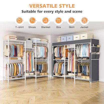 Raybee Clothing Rack with Cover Heavy Duty Clothes Rack with Shelves,Portable, Adjustable,Metal,Max Load 900lbs,White - color: White, style: Clothing Rack with Cover