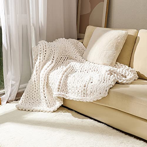 Chunky Knit Chenille Yarn for Hand Knitting Blankets, Super Soft Big Jumbo Blanket Yarn, Cream White - color: Cream White