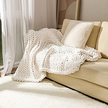 Chunky Knit Chenille Yarn for Hand Knitting Blankets, Super Soft Big Jumbo Blanket Yarn, Cream White - color: Cream White