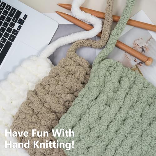 Cozyful Chunky Yarn for Hand Knitting - #10 Chunky Chenille Yarn, Jumbo Big Thick Chunky Yarns for Crocheting, Super Bulky Chunky Knit Blanket Yarns, 8 Skein (22yd, 8oz/Skein), Cream & Sage & Khaki - color: Cream & Sage & Khaki