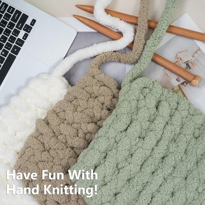 Cozyful Chunky Yarn for Hand Knitting - #10 Chunky Chenille Yarn, Jumbo Big Thick Chunky Yarns for Crocheting, Super Bulky Chunky Knit Blanket Yarns, 8 Skein (22yd, 8oz/Skein), Cream & Sage & Khaki - color: Cream & Sage & Khaki