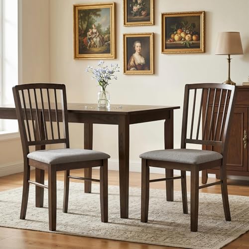 HOMCOM Farmhouse Dining Chairs Set of 2, Upholstered Linen, Burn Brown | Kitchen Chairs, Dining Room Chairs, Solid Rubberwood Legs - color: Burn Brown