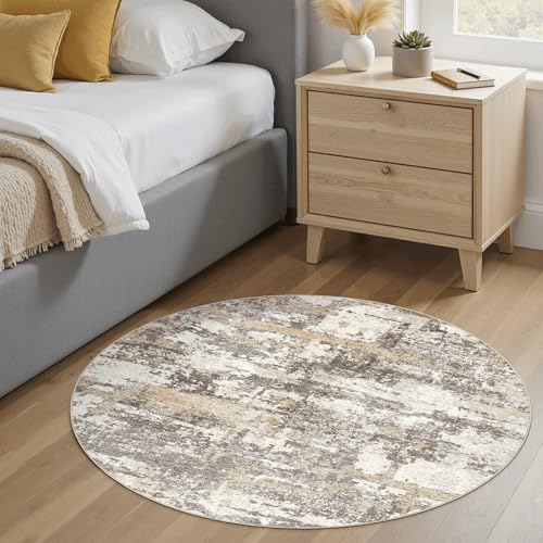 4ft Round Rug, Circle Area Rugs for Living Room, Gold Brown | Abstract Washable Rug Modern Large Soft Stain Resistant Non Slip Backing for Bedroom Dining Room Office Home Decor - color: Gold Brown, size: 4' (Round)