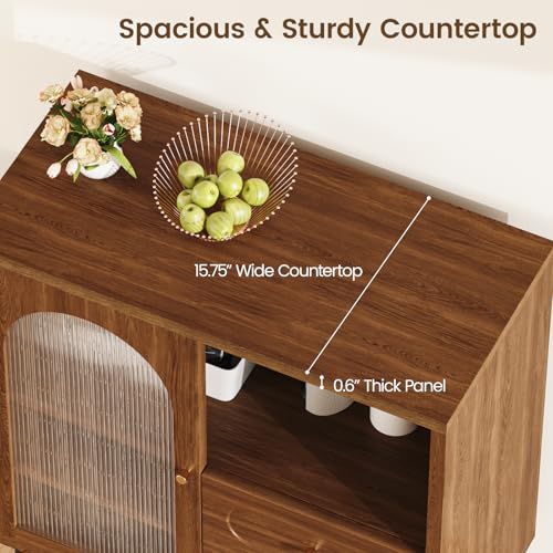 Wood Sideboard Cabinet - Slim Side Board Buffet Cabinet with Storage, Small Accent Credenza with Drawers and Door, Modern Coffee Bar Table for Kitchen, Dining Room, Entryway, Living Room - color: Walnut