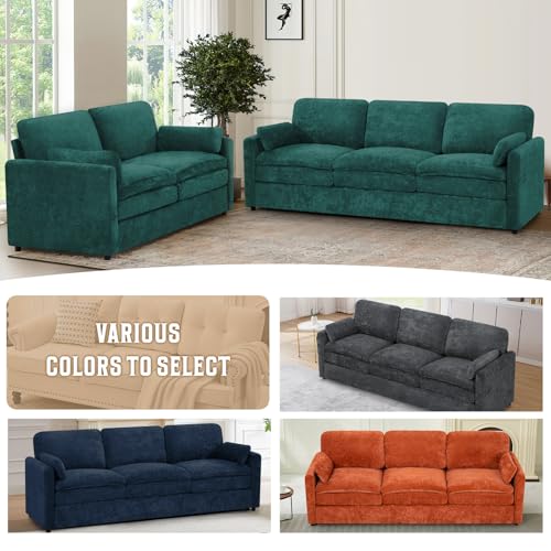 89" Chenille 3 Seats Sofa with 2 Pillows, Teal | Modern Upholstered Sofa with Deeper Seats, Comfy Sofa with Thickened Cushions for Living Room, Apartment - color: Teal, size: Sofa