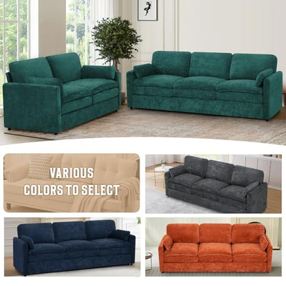 89" Chenille 3 Seats Sofa with 2 Pillows, Teal | Modern Upholstered Sofa with Deeper Seats, Comfy Sofa with Thickened Cushions for Living Room, Apartment - color: Teal, size: Sofa