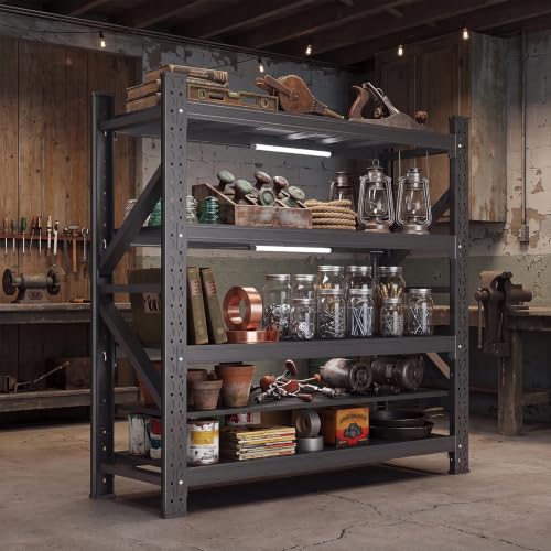 71" W Heavy Duty Garage Shelving, 5000LBS Industrial 4-Tier Rack | 69"H x 70.6"W x 23.6"D adjustable metal shelving for garage,warehouse,basement storage - size: 70”H*71”W*23.6”D
