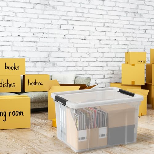 50 Quart Large Storage Box, Clear Storage Bin with Wheels, 4-Pack | Large Capacity, Transparent Clear Plastic, Secure Black Side Latches, Built-In Rolling Wheels - size: 50 quart