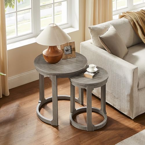 Round Nesting Coffee Table Set of 3, Mid Century Rustic Farmhouse Solid Wood Coffee Tables Center Table for Living Room Apartment, ø40 + ø24 + ø17.56 (Light Brown) - color: 40"+24"+17.56" Light Brown