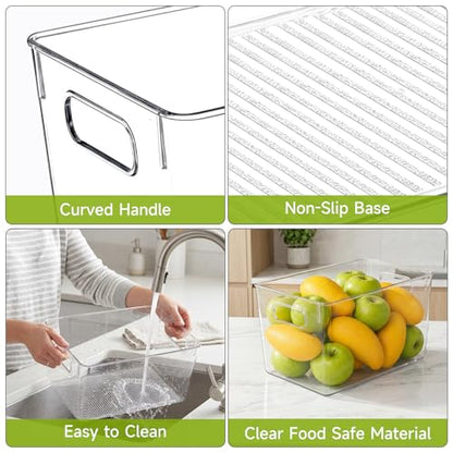 YKIOKE 8 Pack Clear Plastic Storage Bins with Handles, Stackable Organizer | BPA-Free, 4 Large & 4 Small Stackable Organizer Containers for Kitchen Cabinets, Countertops, Drinks, Fruits, Vegetables - size: 8-Pack