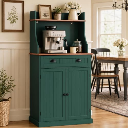 ARTPOWER 54" Kitchen Microwave Cabinet/Stand with Storage and Drawers, Green Pantry Storage Cabinet with Hutch & Adjustable Shelves for Kitchen, Dining Room, Living Room, Hallway - color: Green