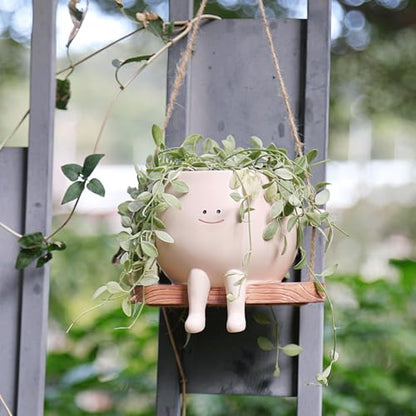 Large Swinging Smiley Face Planter Pot Hanging Flower Planters for Indoor and Outdoor Plants, Funny Succulent Pots for String of Pearls Plant Live- Ideal Gifts for Mother's Day and Christmas - size: Large