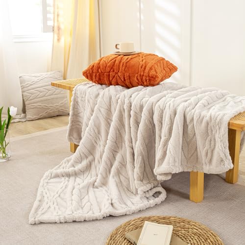 YUSOKI Sherpa Fleece Large Throw Blanket, Linen, 50"x65" | 3D Stylish Design,320GSM, Non-Shedding, Lightweight for All Season Use, stays fluffy after repeated washes, Perfect Gifts - color: Linen-(without Pillows), size: Throw (50" x 65")