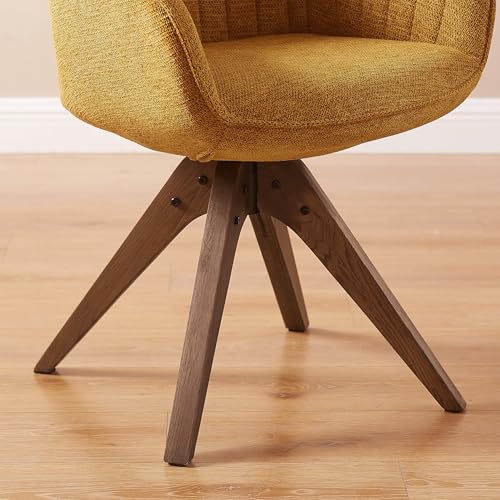 Swivel Desk Chair for Home Office, Fabric, Yellow | No Wheels, Oka Wood Legs, Mid Century Modern, Upholstered, 360° Swivel, Accent Chair, Living Room, Bedroom - color: Yellow, size: Fabric
