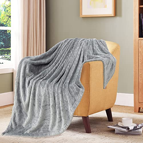 Fleece Blanket Super Soft Cozy Throw Blanket 50" x 60", Lightweight Fuzzy Comfy Textured Flannel Blanket Warm Plush Throw Blankets for Couch, Sofa, Bed, Light Grey - color: Light Grey, size: Throw-50" x 60"