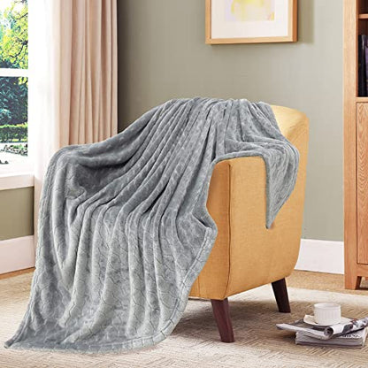 Fleece Blanket Super Soft Cozy Throw Blanket 50" x 60", Lightweight Fuzzy Comfy Textured Flannel Blanket Warm Plush Throw Blankets for Couch, Sofa, Bed, Light Grey - color: Light Grey, size: Throw-50" x 60"
