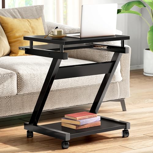 sogesfurniture Mobile Computer Desk with Pull-Out Keyboard Tray & Wheels | Modern Compact Rolling Workstation for Home Office, Small Portable Space Saving Laptop Table, 23.6"L x 18.9"W x 28.7"H, Black - color: Black