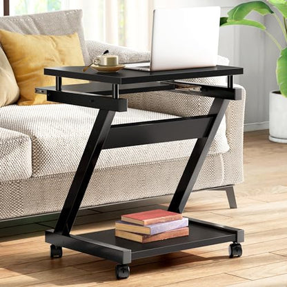 sogesfurniture Mobile Computer Desk with Pull-Out Keyboard Tray & Wheels | Modern Compact Rolling Workstation for Home Office, Small Portable Space Saving Laptop Table, 23.6"L x 18.9"W x 28.7"H, Black - color: Black