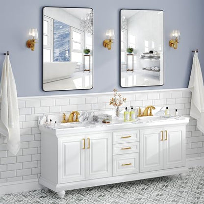 Krymnar 36"x24" Bathroom Vanity Mirror Over Sink, Black Rectangular Aluminum Frame with Rounded Corner(Small-Radius), HD Shatterproof Glass & Rust-Proof Wall Mirror for Bedroom, Living Room, Entryway - size: 36"L x 24"W