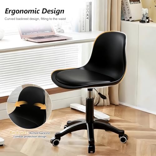 JPBSTO Small Desk Chair Cute, Swivel Armless Task Chair with Soft Padded Cushion, Height Adjustable Home Office Desk Chair with Back for Study Room, Vanity, Office, Bedroom - color: All Black, size: M-Set of 1