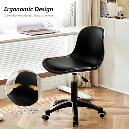 JPBSTO Small Desk Chair Cute, Swivel Armless Task Chair with Soft Padded Cushion, Height Adjustable Home Office Desk Chair with Back for Study Room, Vanity, Office, Bedroom - color: All Black, size: M-Set of 1