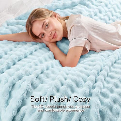 Lotus Karen 3D Bubble Fleece Blanket - Ultra Soft Fluffy Light Blue Twin Blanket for Couch, Lightweight Cozy Throw for All Season, Adults Women Kids(Light Blue, 60"x80")