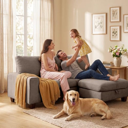 DOPEDIO 71.25" L-Shaped Sectional Couch with Storage Ottoman, Brown | L-shaped sectional sofa with storage ottoman, chenille fabric, washable covers, pocket spring cushions, easy assembly - size: 71.25 inch-L, style: Brown Chenille