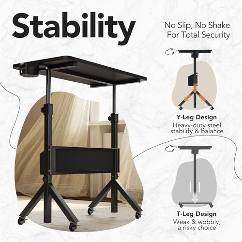 HUANUO Portable Standing Desk Adjustable Height, Mobile Stand Up Desk for Walking Pad and Treadmill, Rolling Computer Table with Wheels, 31.5"x15.75" Height 28.7"-46.1", Black - color: Black