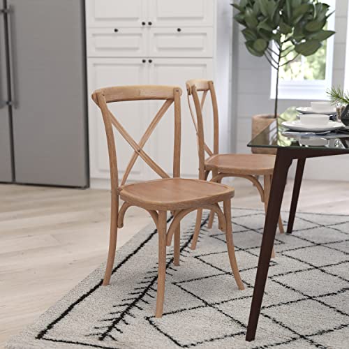 Merrick Lane Bardstown X-Back Bistro Style Wooden Dining Chair for Kitchens and Dining Rooms, High-Back Wood Stackable Kitchen Chair, Medium with White Grain - color: White Grain
