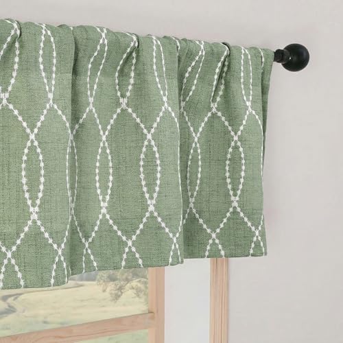 Chyhomenyc Valances for Windows - Light Filtering Faux Linen Textured Cafe Short Valance Curtains, Rod Pocket 3D Wave Line Boho Small Valance for Living Room Bathroom, 52Wx14L, 1 Piece, Green - color: Green, size: 52"W x 14"L (Pack of 1)