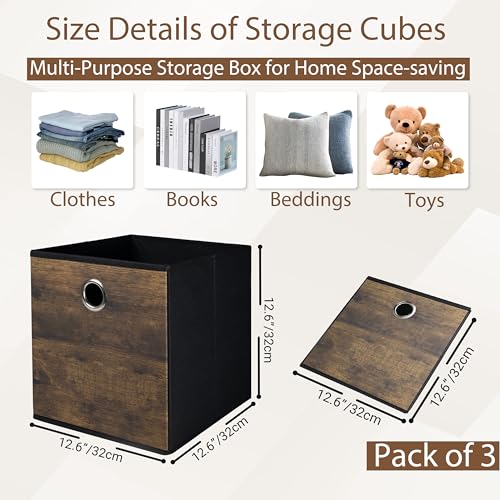 Stylish Fabric Cube Storage Bin with Wood Grain,Sturdy Storage Cube Box for Shelves, Foldable Basket Space Saving Storage Organizer for Home,Office,Nursery,Living Room,Bderoom,3 Pack(12.6x12.6x12.6in) - size: Large-12.6x12.6x12.6inch