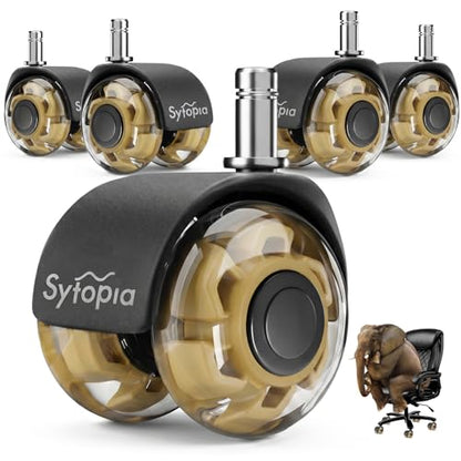 Office Chair Wheels 2" Desk Chair Caster Wheels Smooth Roller Style Quiet for Carpet and Hardwood Floors Universal Fit 11x22 mm Set of 5 Yellow - color: Yellow-2 Inch