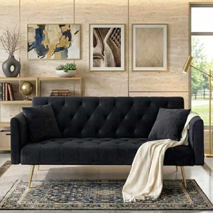 Majnesvon 71" Convertible Folding Sleeper Sofa Couch,Modern Velvet Loveseat Sleeper with 2 Pillows, Futon Sofa Bed with Mattress and Frame for Living Room,Bedroom,Small Space (Black) - color: Black