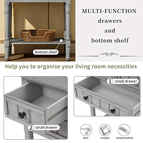 Knocbel Narrow Console Table with 3 Storage Drawers and Bottom Shelf, Entryway Hallway Foyer Slim Sofa Table for Small Spaces, Easy Assembly (Gray Wash) - color: Gray Wash