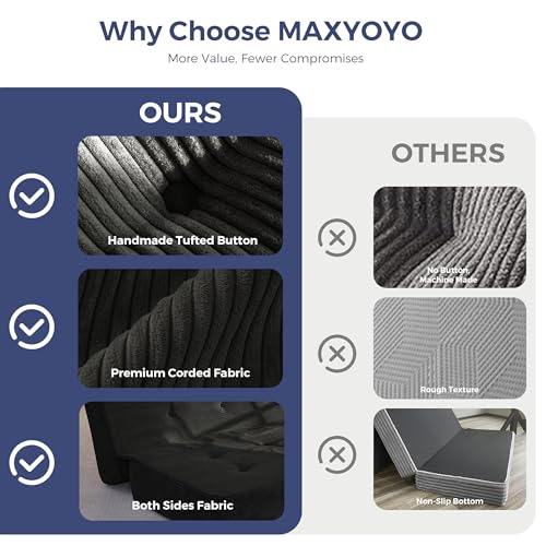 MAXYOYO Foldable Mattress, 8-Inch Tufted Futon Mattress with Handles | Tufted Floor Sofa Bed and Versatile Mattress, Carry Handles for Living Rooms or Guest Rooms, Frame Not Included, Black - color: Black