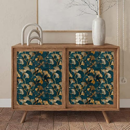 MuralPeel Teal Blue Yellow Gingko Leaf Vintage Peel and Stick Wallpaper Self Adhesive Removable Easy Peel Off Stick on Wall Paper for Bedroom Cabinet Renter