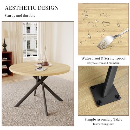 HIPIHOM 45.3 Inch Round Dining Table Set for 4, Mid Century Modern Small Coffee Set for Dining Room Kitchen Apartment (Cream Table + 4 U-Shaped Black Chairs) - color: Cream Table+4 U-shaped Black Chairs