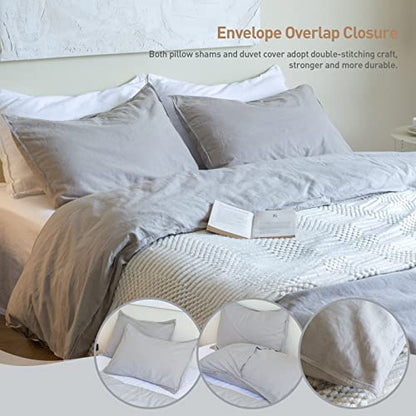 BISELINA French Linen Duvet Cover Set 2pcs with Hidden Zipper Closure Natural Flax Cotton Blend Solid Color Soft Breathable Luxury Farmhouse Bedding - Twin Size, Grey - color: Grey, size: Twin
