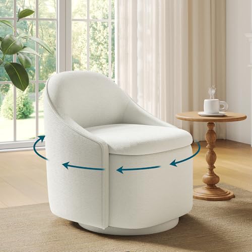 LINSY Swivel Accent Chair with Storage Comfy Chenille Barrel Chairs, Small 360 Swivel Modern Armchair for Living Room Bedroom, Boucle Reading Chair for Study Room (Beige) - color: Beige